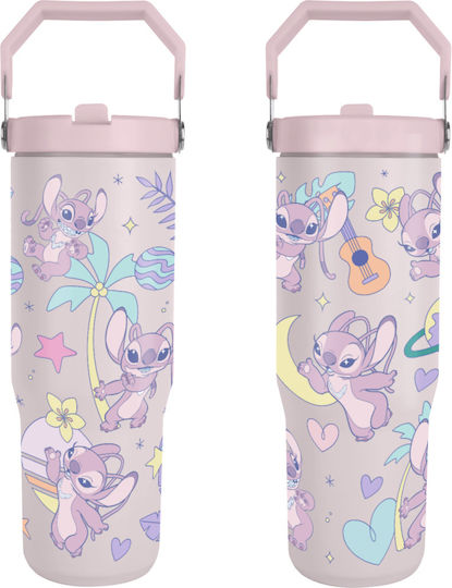 Pyramid International Angel Handled Tumbler Θερμός Ανοξείδωτο 887ml Μωβ με Καλαμάκι και Λαβή