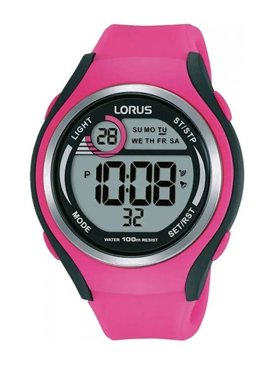 Lorus Digital Damen Uhr mit Rosa Kautschukarmband