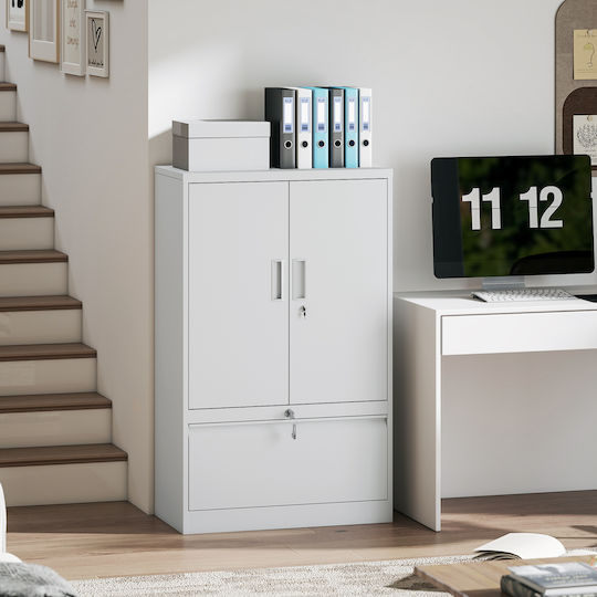 Office Storage Metal Cabinet with Lock & Drawers White L80xW40xH130cm
