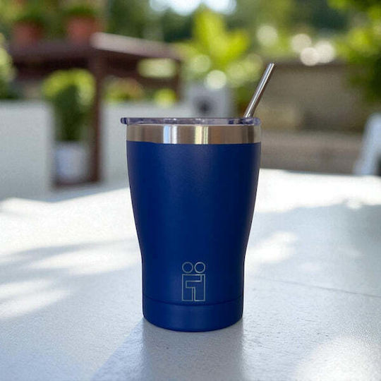 Hugs Pahar Termos Din Oțel Inoxidabil 350ml Albastru Cu Pai Reciclabil