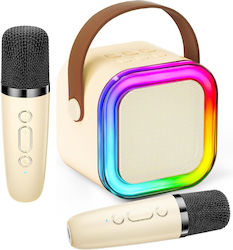 Set 2 Microfoane Karaoke Boxă Wireless Bluetooth Rgb Led Light Sunet Stereo 3D 5 Efecte Vocale Card Microsd Aux Petreceri Spectacole Copii Adulți Portabil Usb Cablu Type-c Inclus Crem