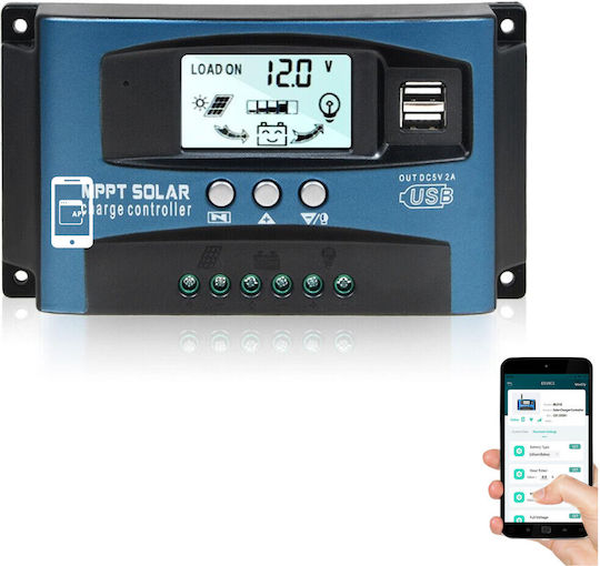 Taggo Solar Regler MPPT PWM 60a 750w/12v 750w/24v Dual USB LCD Anzeige App Steuerung
