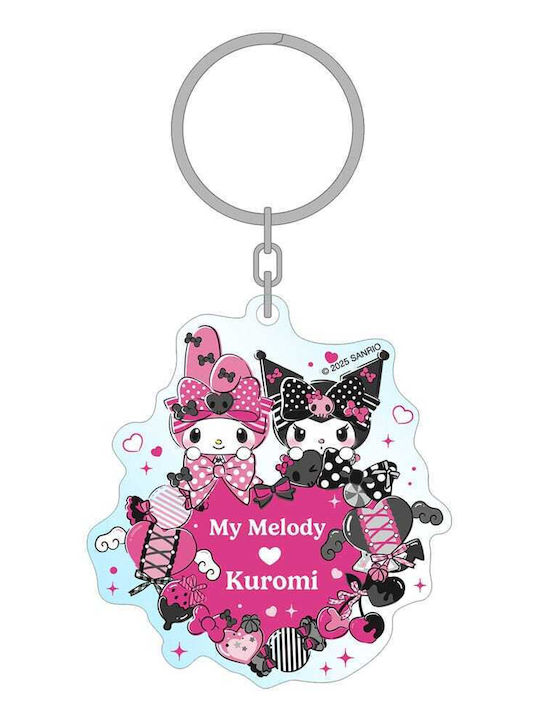 Sanrio Pink Black Party Series Acrylic Keychain My Melody & Kuromi 7 Cm