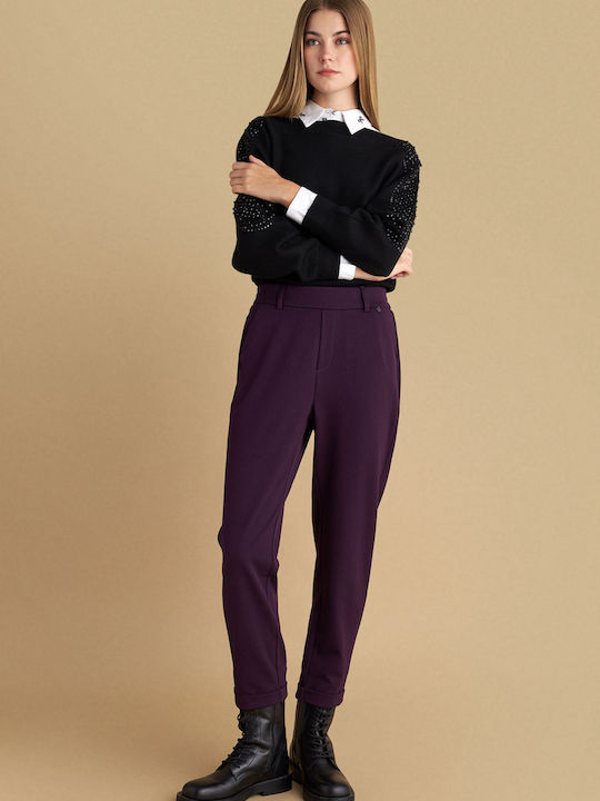 attrattivo Damen Stoff Hose mit Gummizug Purple