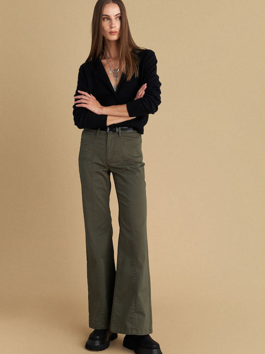 attrattivo Damen Stoff Hose Schlag Green