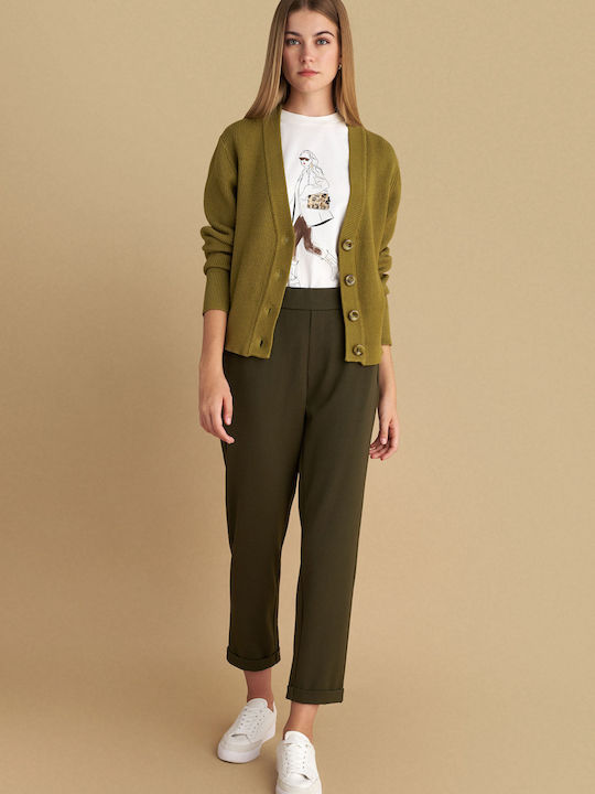 Damen Stoff Hose mit Gummizug Green