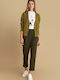 Damen Stoff Hose mit Gummizug Green