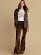 Damen Stoff Hose Schlag Brown