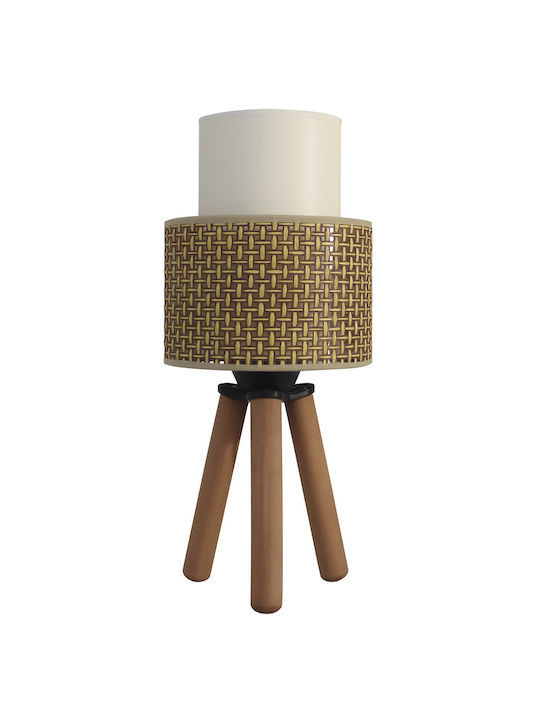 Heronia Table Lamp for Socket E27 with Beige Shade and Brown Base