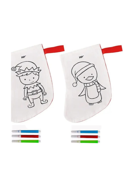 Șosetă Decorativă de Crăciun cu Elf L30xl20cm. Albă (desene și modele diverse)