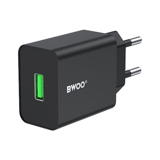 BWOO Φορτιστής Χωρίς Καλώδιο με Θύρα USB-A 12W Μαύρος (CDA249)
