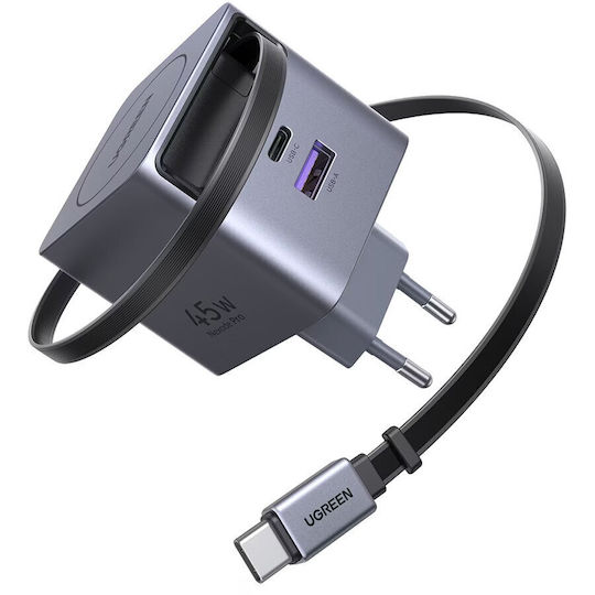 Ugreen Charger with USB-A Port and USB-C Port and Cable USB-C 45W Gray (X614)