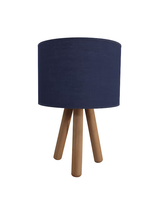 Heronia Wood Table Lamp for Socket E27 with Blue Shade and Base
