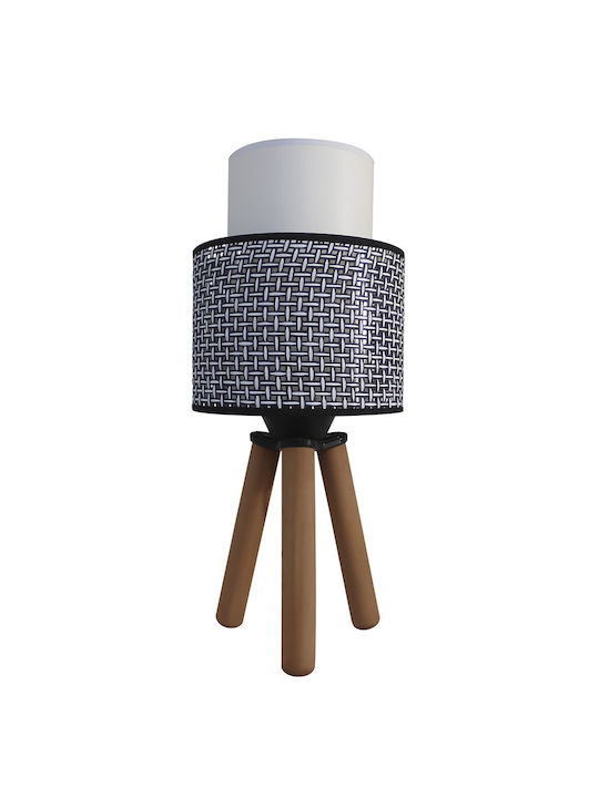 Heronia Wood Table Lamp for Socket E27 with Black Shade and Base