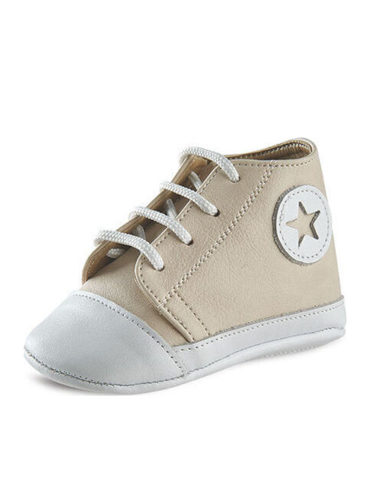 Gorgino Christening Leather Soft Sole Boots for Boys Beige