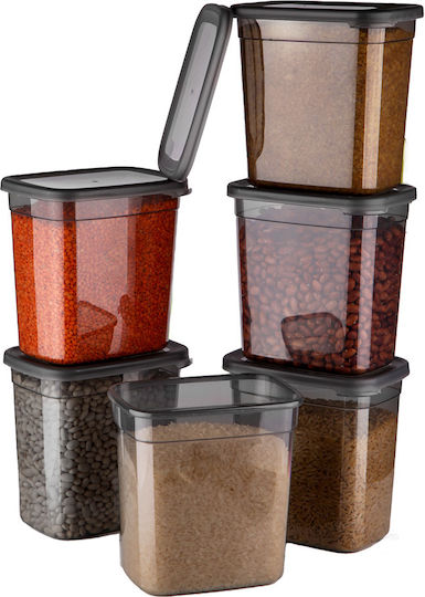 Set of 6 Jars for Pasta Sugar Cereals with Plastic Transparent Lid 2000ml 6 Pieces