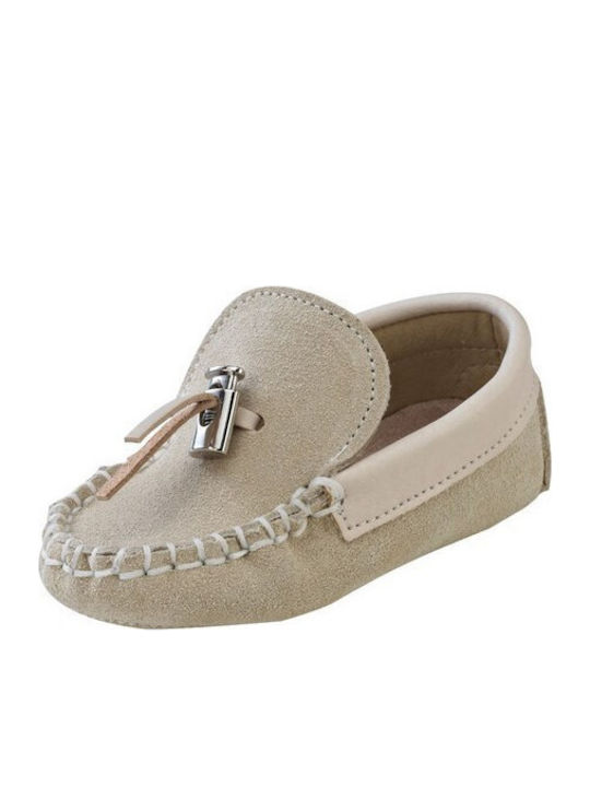 Gorgino Beige Baptism Leather Soft Sole Moccasins