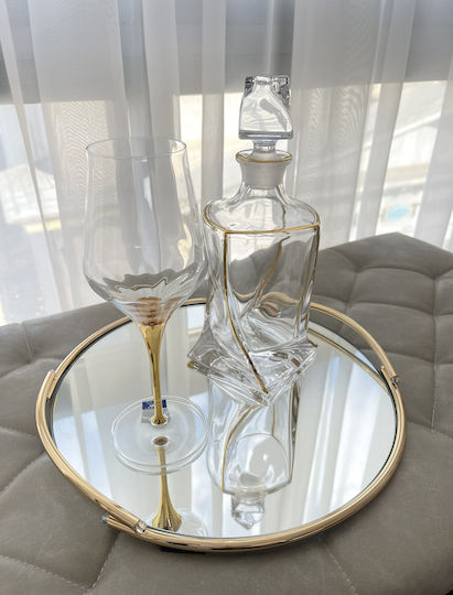 Wedding Tray Crystal / Inox with Mirror Gold 1pcs