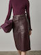 Leather Midi Skirt Burgundy