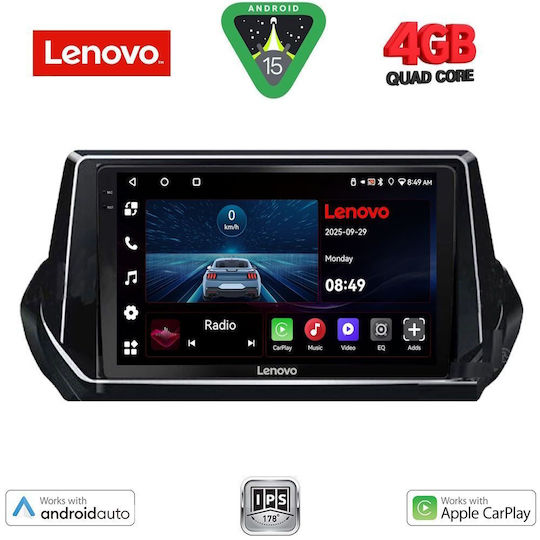 Lenovo Car Audio System for Peugeot 208 2021 (Bluetooth/USB/AUX/WiFi/GPS/Apple-Carplay/Android-Auto) with Touch Screen 9"