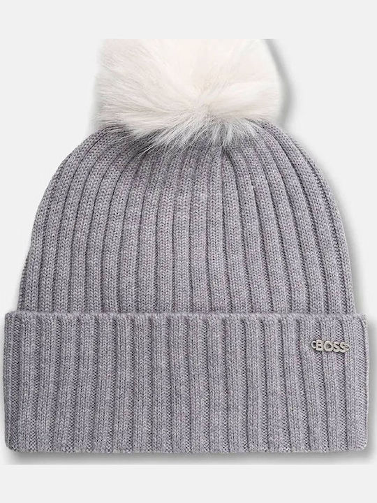 Pom Pom Beanie Beanie Knitted in Gray color