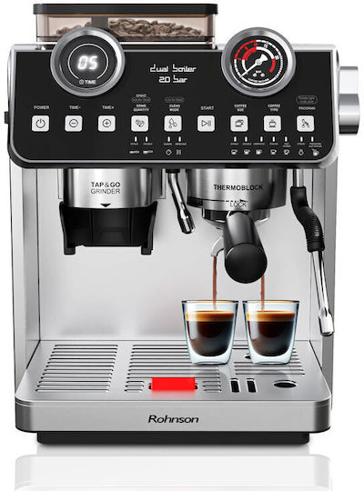 Rohnson Automatic Espresso Machine 2800W Pressure 20bar with Grinder Silver R-98200