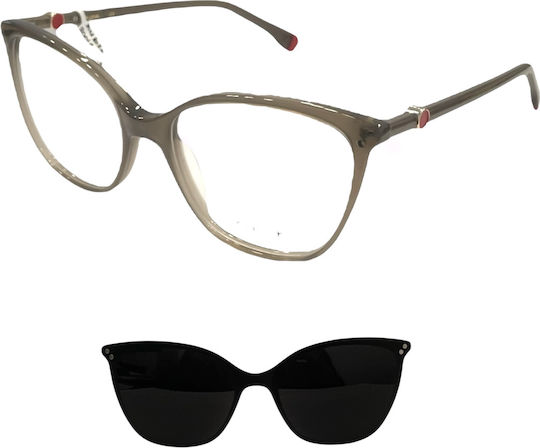 Kubik Kc2001a C2 Clip-On Women's Acetate Prescription Eyeglass Frames Butterfly Gray Black Clip-On Sunglasses