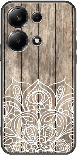 Hölzernes Mandala Xiaomi Redmi Note 14s Schwarze Tpu Schwarze Silikonhülle