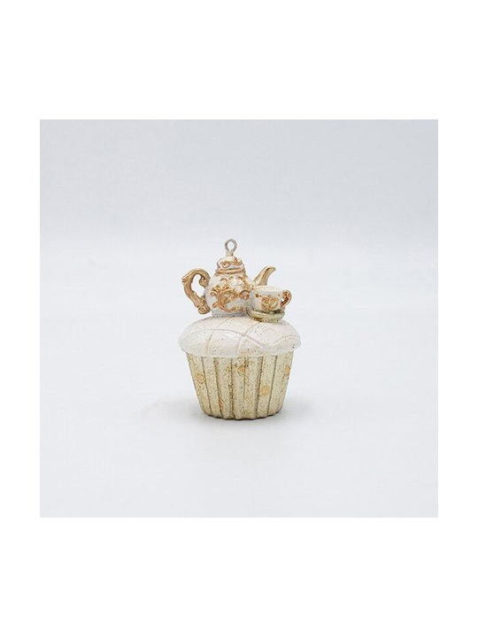 Στολίδι Cupcake από Πολυρεζίνη Εκρού 5x7cm