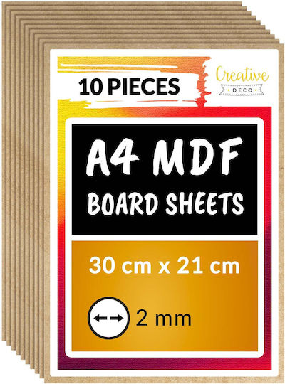 Creative Deco 10 X Foi De Lemn A4 Placă Mdf 300 X 210 X 2 Mm Foi Mdf Hârtie De Artizanat Decorativă Ideală Pentru Diy Pirografie Tăiere Laser Modelare Frezare Cnc Plotter Puzzle Electric
