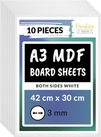 Creative Deco 10 X Placă MDF A3 Albă 420 X 300 X 3 Mm Plăci MDF Lucru Manual Ideal pentru Pirografie Tăiere cu Laser Modelare Frezare CNC Plotter Fierăstrău Puzzel