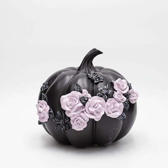 Eurolamp Тиква Полирезин Черна Розови Рози Halloween 21x21.5x18.8см