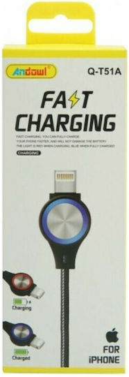 Andowl Braided / LED USB-A to Lightning Cable Red 1m (Q-T51A)