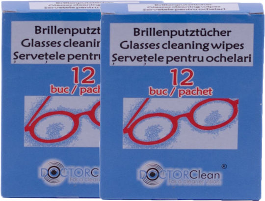 Set 2 X Doctor Clean Șervețele Pentru Curățarea Ochelarilor Pachet 12 Bucăți Lentile Ecrane Suprafețe Optice