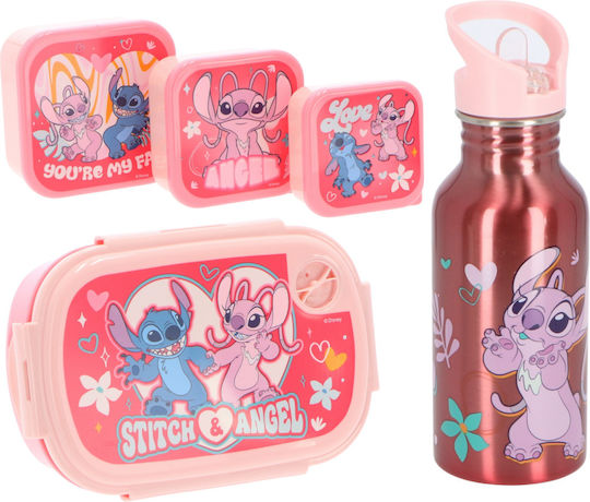 Disney Stitch Stitch Πλαστικό Παιδικό Σετ Φαγητού 0.8lt Ροζ