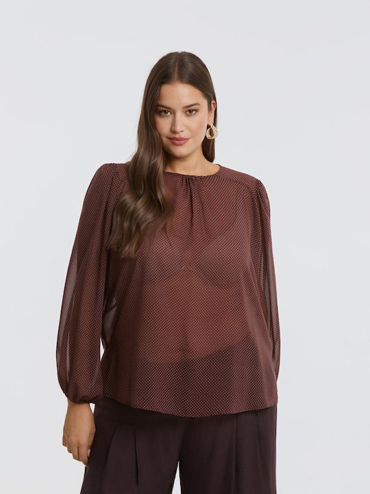 Mat Fashion Bluza Damă Transparentă Cu Buline Maro