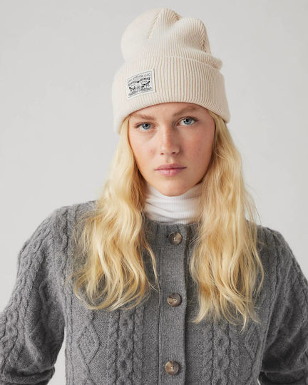 Beanie Unisex Σκούφος Πλεκτός σε Εκρού χρώμα