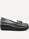 Leather Women's Loafers in Gray Color