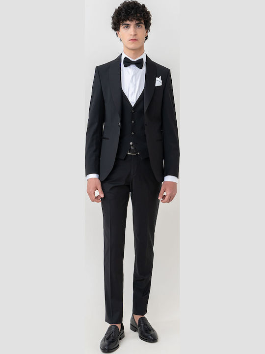 Men's Suit with Vest Slim Fit Black