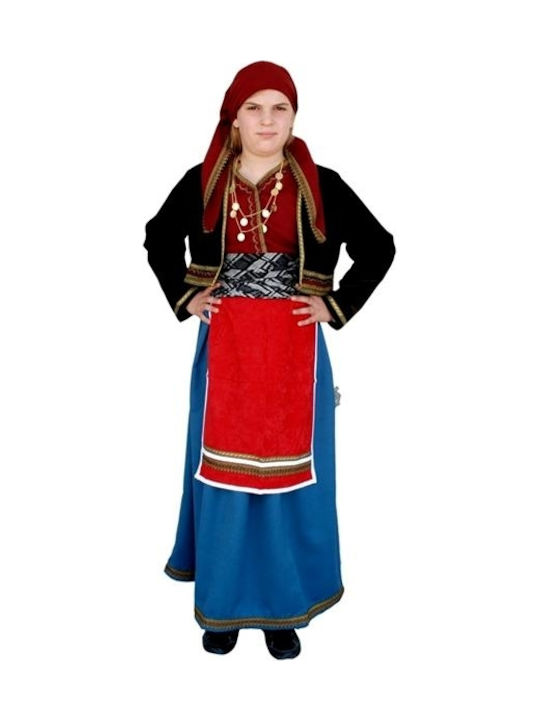Traditional Kids Costume Macedonian woman with Scarf with 3 Rows Necklace