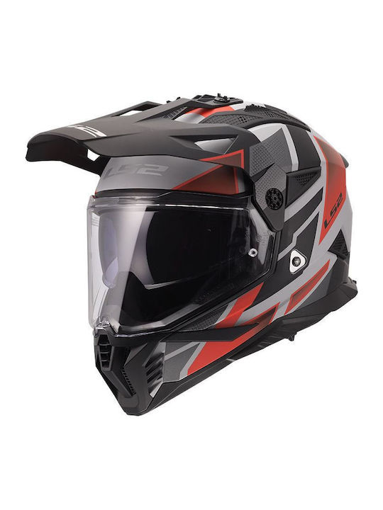 LS2 Pioneer II Block Mat Weiß/Grau/Rot Motorrad...