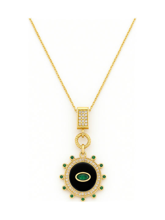 Kloxx Halskette Talisman Auge aus Vergoldetem Silber mit Zirkon Schwarzes