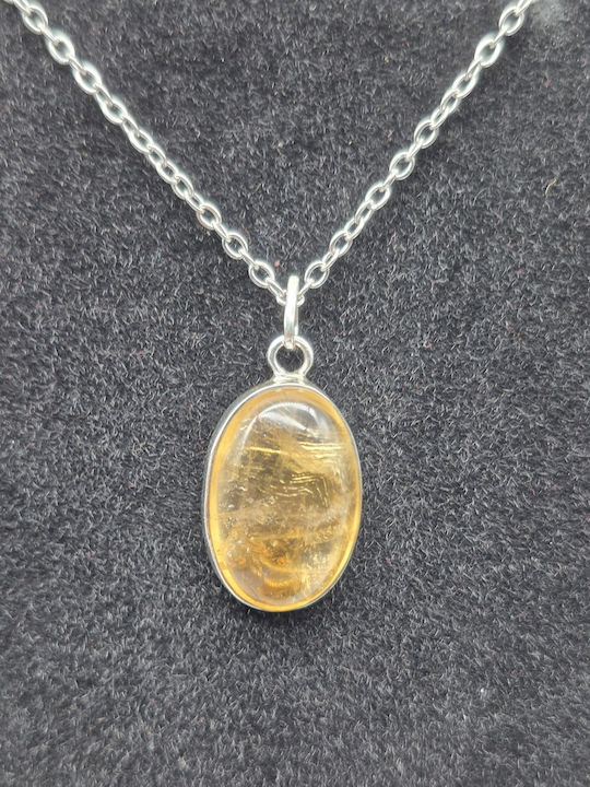 Silver Necklace Real Citrine & Steel Chain – Handmade Jewelry