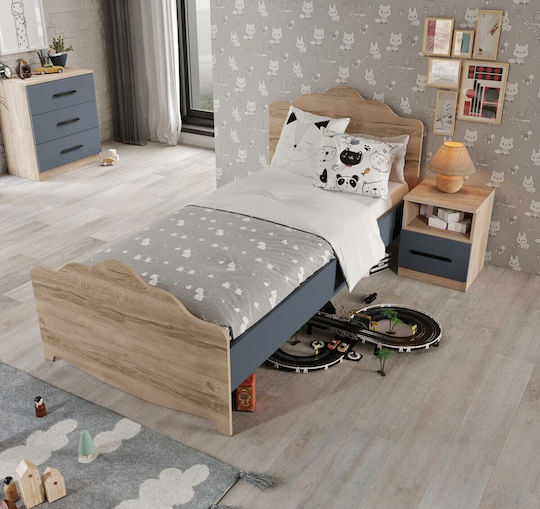 Single Bed MDF Oak-Gray Kids Room 195x96x96cm