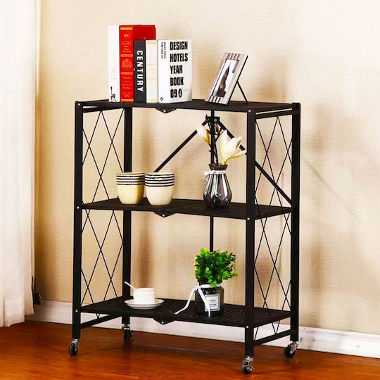 Bakaji Ραφιέρα Κουζίνας Μεταλλική 3 Θέσεων Μαύρη 70x34x87cm