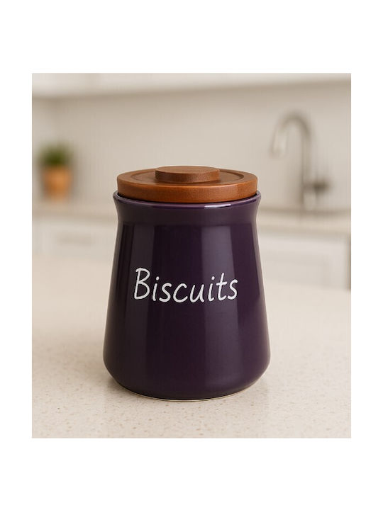 Porcelain Cookie Jar Wooden Lid Purple 18x23cm Galifas 770672 Galifas