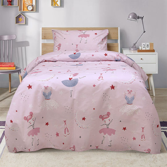 Lino Home Σετ Παιδικό Πάπλωμα Μονό με Μαξιλαροθήκη Ροζ 160x240εκ.