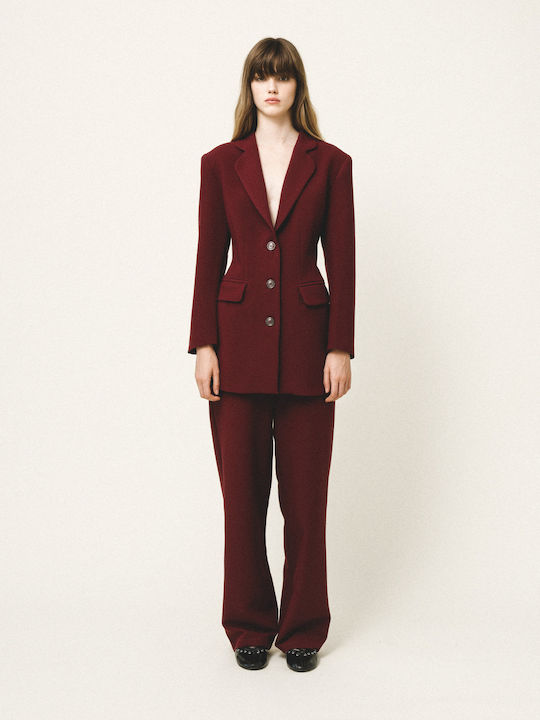Love+Alicia Women's Fabric Trousers Burgundy