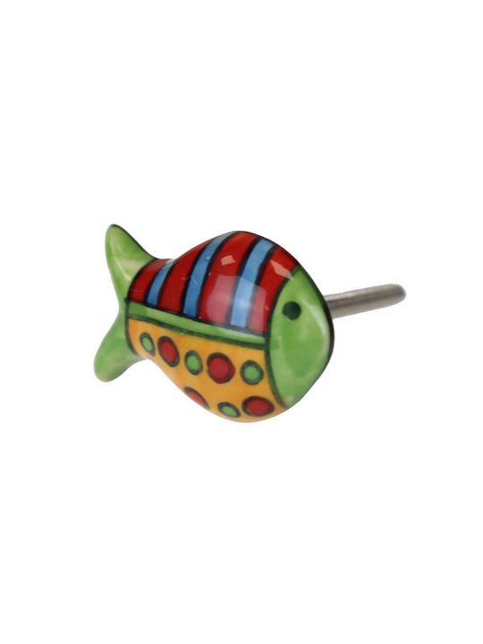 Buton Ceramic Pește 5x3,5 cm Cu Buline Dungi