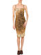 Sommer Midi Abendkleid Off-Shoulder Schwarz-Beige
